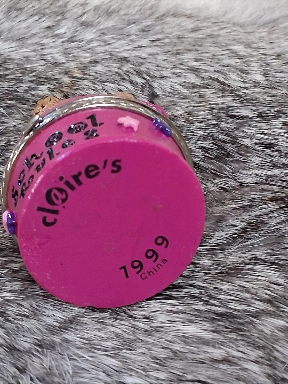 Vintage Claire’s Teddy Bear School Rules Trinket Box Y2K Pink Purple Keepsake
